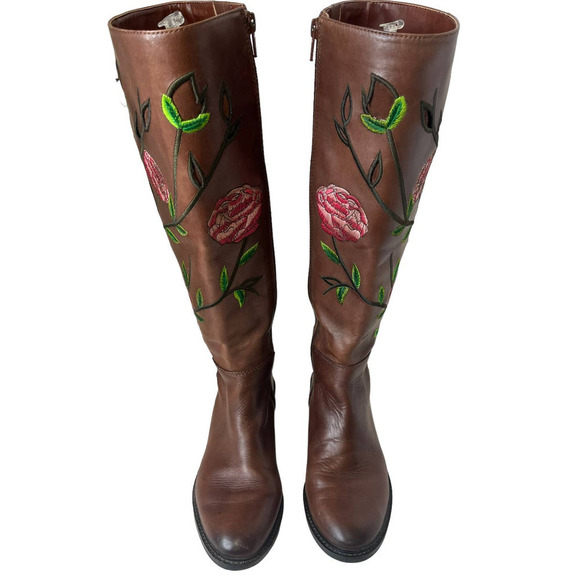 Gianni Bini Leather Boots Vintage Floral Embroidered Cutout - Picture 11 of 15